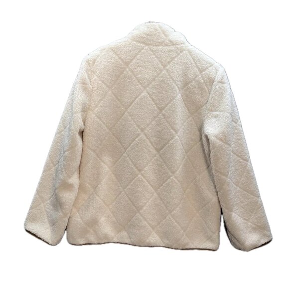 😊Ralph Lauren Sherpa Jacket Wm Sz M Cream Tan Trim Quilted Faux Shearling NEW - Picture 3 of 9